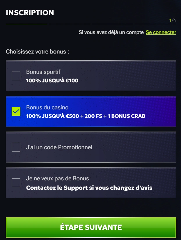 RTBet Processus d’inscription première étape